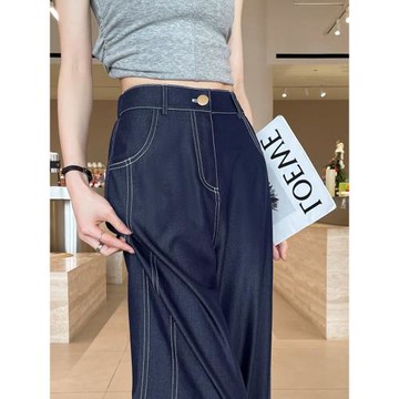 萊賽爾仿天絲牛仔闊腿褲女夏薄款冰絲涼涼褲子高腰垂感窄版直筒褲
