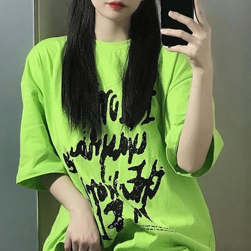 百搭潮牌字母短袖t恤女ins潮寬松原宿炸街半袖鹽系學生上衣服
