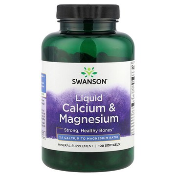 Swanson Vitamins, 液體鈣和鎂，100 粒軟凝膠