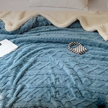 夢之語 3D 緹花塔芙絨 x 羊羔絨毛毯 150 x 200cm  湖水藍色  1條