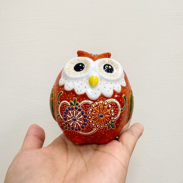 【九谷燒】手作7.5cm貓頭鷹-豆沙紅