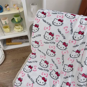 奶油風KT貓蝴蝶結四季法蘭絨蓋毯卡通可愛毛毯