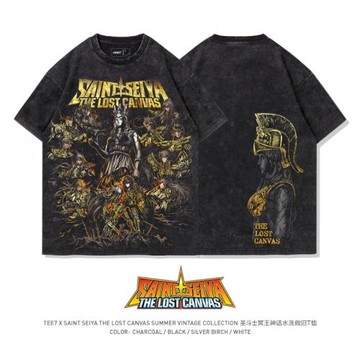 TEE7-日系動漫圣斗士T恤LC冥王神話十二星座水洗做舊復古印花純棉