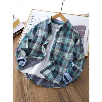 男童氣質格子長袖襯衫2023春裝兒童純棉紗翻領上衣中大童百搭襯衣