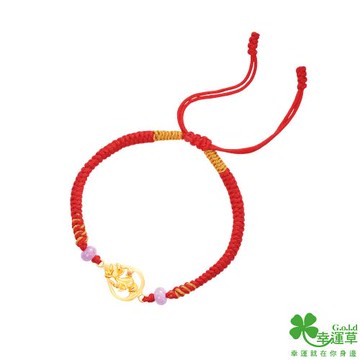 幸運草金飾 如意佛手黃金紅繩編織手環
