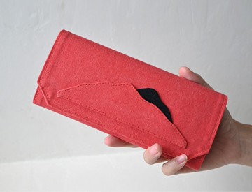 罌粟山 帆布紙長夾-紅色/超輕量/錢包/無動物成分 手工製作銀包