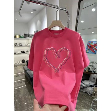 玫紅色寬松純棉短袖T恤女寬松2026夏新款歐貨大版減齡獨特上衣