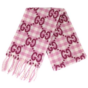 GUCCI 粉紅色 G LOGO 窄版羊毛圍巾