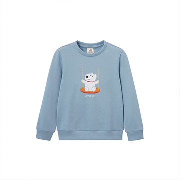 GIORDANO 童裝小白狗印花長袖印花上衣 - 71 灰藍