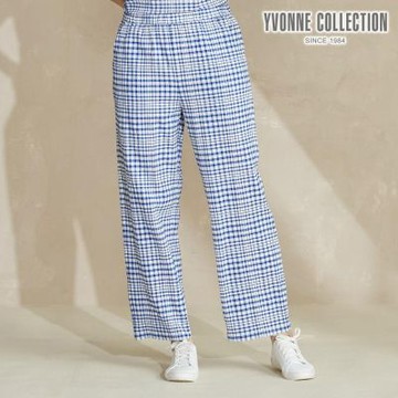 YVONNE 以旺傢飾 皺皺格紋長褲-藍 (M/L)