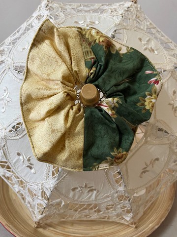 抹茶檸檬/雙色大腸圈髮束/日本印花布