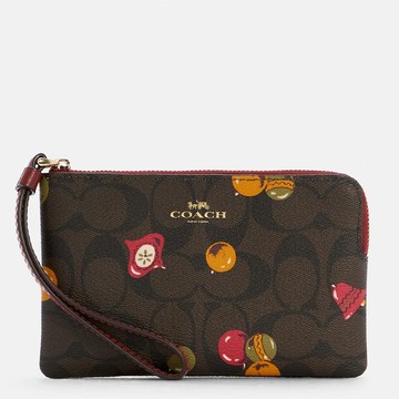 COACH 經典C logo聖誕裝飾印花單層手拿包 防刮PVC皮革 L型拉鍊 零錢包 手機包 C7405 紅色(現貨)▶指定Outlet商品5折起☆現貨【送禮首選★APP下單點數4倍送】