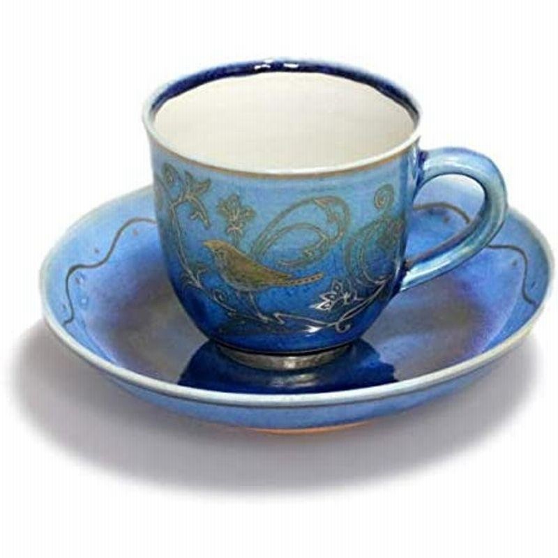 2021春夏新色】 三浦晃禎 九谷焼 コーヒーカップ ソーサー 青華小花文