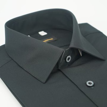 金安德森 黑色斜紋吸排窄版短袖襯衫