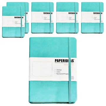 PAPERIDEAS A5 硬皮點陣筆記本 每頁頁碼 方便查找 純木漿無酸紙 180度平攤 點陣5mm 188頁  蒂芙尼藍  6本