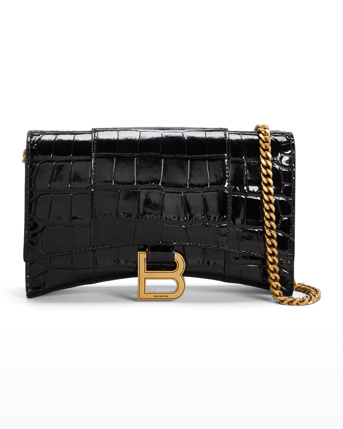 Hourglass Shiny Mock-Croc Chain Wallet