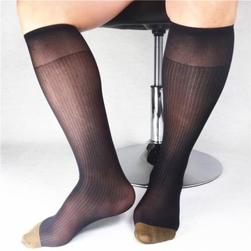 【3雙】男商務正裝騷氣經典細條紋金腳趾長筒絲襪性感藍腳趾男襪