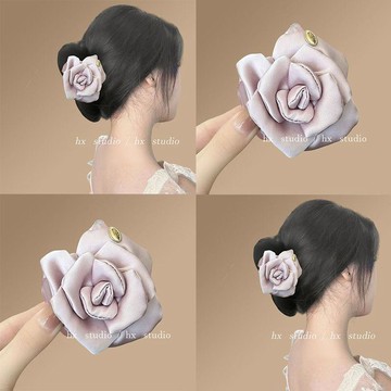 【蜜糖の髮飾】臺灣出貨古典畫室~法式氣質山茶花抓夾女高級感2025新款緞面鯊魚夾髮飾