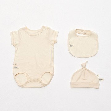 【cott organics】日本有機棉新生兒三件組-包屁衣/圍兜/扭結帽