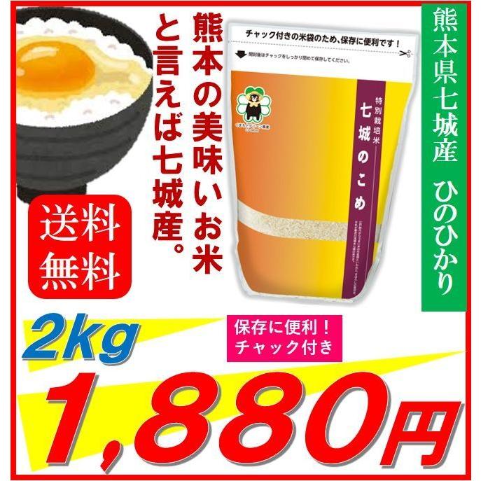 新米　米　お米　２ｋｇ　熊本県産　七城のこめ　ひのひかり　特別栽培米　令和５年産　送料無料