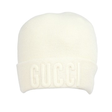 [平輸]GUCCI 刺繡Logo 羊毛毛帽 M (白色)