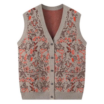 中老年加厚羊絨馬甲坎肩女V領開衫秋冬寬松加厚大碼背心毛衫K2699