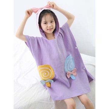 兒童純棉紗布浴巾斗篷浴袍可穿式卡通男女童孩專用大童吸水洗澡夏