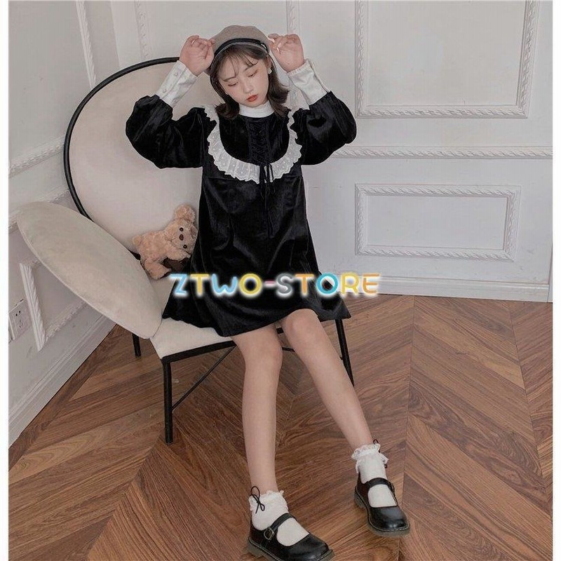 ワンピース同窓会 秋冬新作 少女 レース ワンピース メイド服 長袖 丸襟 フリル襟 膝丈スカート リボン付き フリル袖ロリータ風 夢かわいい Aライン 着痩せ 通販 Lineポイント最大0 5 Get Lineショッピング