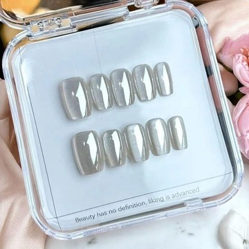 💗台灣出貨💗海莉白月光極光手工穿戴氣質高階甲片半手工同款指甲貼片美甲顯白