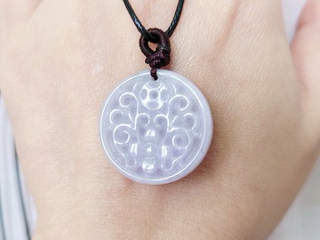 【親翠】天然翡翠 冰紫滿色仿古花紋圓牌項鍊 | 厚款 | 仙氣百搭