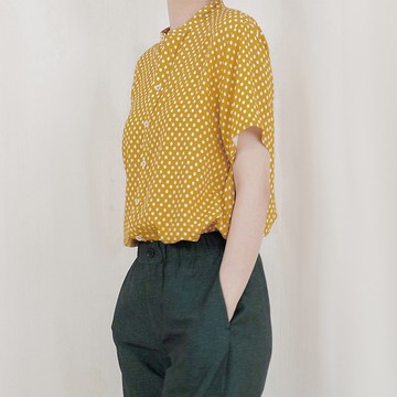 板栗研衣所|獨立設計 胎菊黃小花棉布小V領/圓領基礎款長短袖襯衫