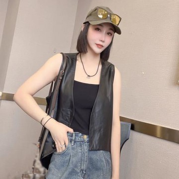 秋新款后開叉甜酷潮流真皮皮衣