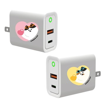 【插畫家聯名】周氏喵喵愛心貓貓USB3.0+PD20W雙孔充電器
