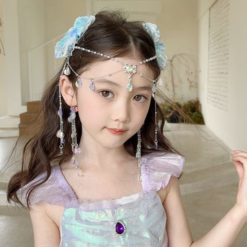 【蜜糖の髮飾】臺灣出貨兒童美人魚珍珠髮夾公主流蘇額頭鏈耳掛頭飾小女孩蝴蝶結髮飾貝殼
