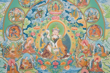 正宗蓮花生大士唐卡神聖西藏大師肖像