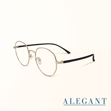 【ALEGANT】珊瑚金幾何圓弧修飾多邊設計金屬框UV400濾藍光眼鏡