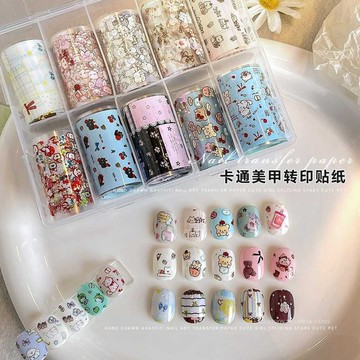 💗台灣出貨💗卡通ins美甲轉印貼紙工具塗鴉蝴蝶結可愛貓咪小狗韓係指甲裝飾貼