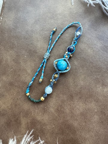 BB87 民族風 蠟線編織 磷灰石 青金石 銅珠 手環 (可調長度)