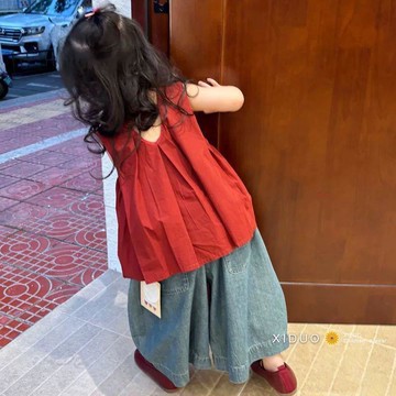 🎀biubiu童裝🎀韓系女童甜美娃娃衫夏季小女孩洋氣可愛設計壓褶無袖吊帶背心套裝