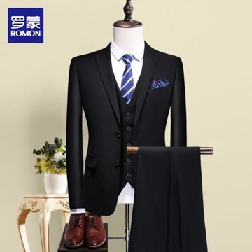 羅蒙西服套裝男士三件套商務職業正裝小西裝韓版伴郎新郎結婚禮服