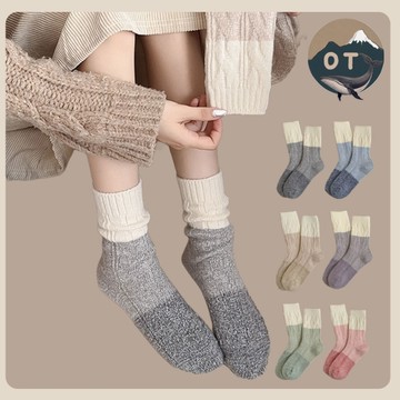 OT SHOP 女襪｜當天/隔天出貨 撞色中筒堆襪棉襪 現貨 M1270