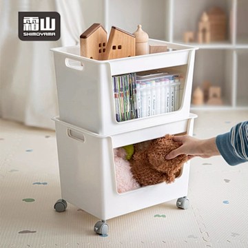 日本霜山 直取開口款PP置物收納籃(附蓋&滑輪)-22L