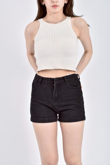 (M) liang dian高腰丹寧牛仔黑色短褲