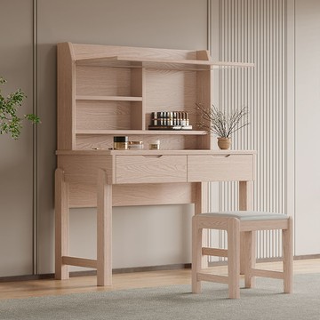 免運可開票 白蠟木實木梳妝臺輕奢極簡臥室家用化妝桌帶鏡北歐風化妝臺 快速出貨pyy9007