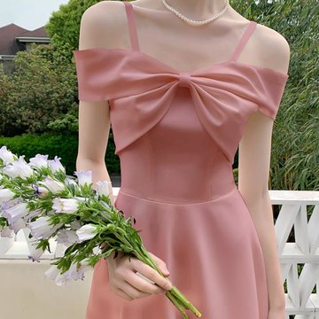 粉色訂婚小眾晚禮服裙女平時日常可穿伴娘服回門敬酒連衣裙輕高端