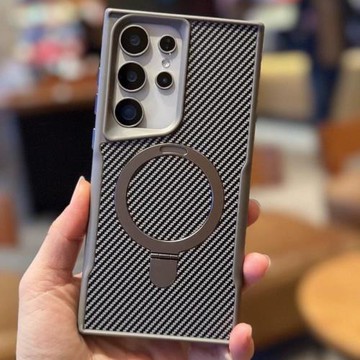 適用三星GalaxyS25Ultra手機殼碳纖維紋galaxys24ultra全包防摔s23ultra隱形磁吸支架S22ultra男女防滑保護套