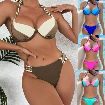 免運 台灣出貨跨境性感新款女士bikini純色歐美比基尼分體泳衣泳裝外貿 020 VTVH