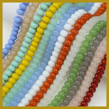 （1條約50顆）7×10mm車輪扁珠墩墩珠 本色瓷料實色玻璃珠 不掉色散珠 diy串珠 仿玉珠串珠 串珠材料 珠珠材料