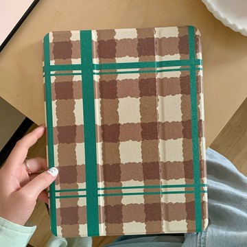 ins棕綠格紋 保護套 適用 iPad Air 8 A16 Pro 11吋 11 10 9 7 6  mini 平板皮套