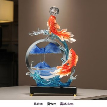 雙魚戲水流沙畫 電視櫃酒櫃高檔擺件 辦公室客廳玄關裝飾 喬遷開業送禮